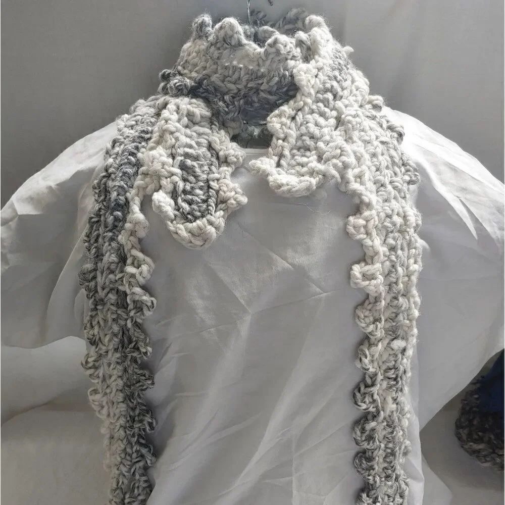 Handmade Crotcheted Grey/White Scarves